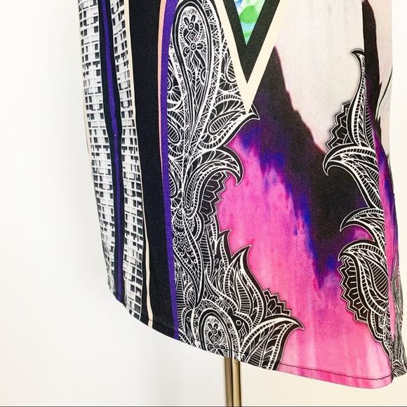 CLOVER CANYON Bright Tropical Print Silky Criss Cross Abstract Blouse - Picture 5 of 10